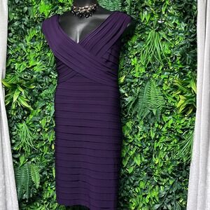 Xscape Dress 22W Purple Ruched Cap Sleeve Sheath Formal Evening Cocktail 3546